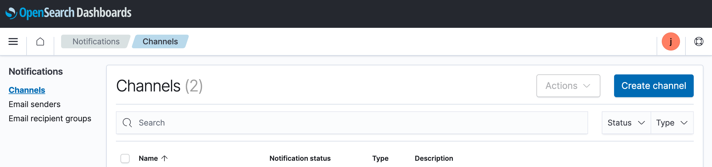 OpenSearch Notification Channels