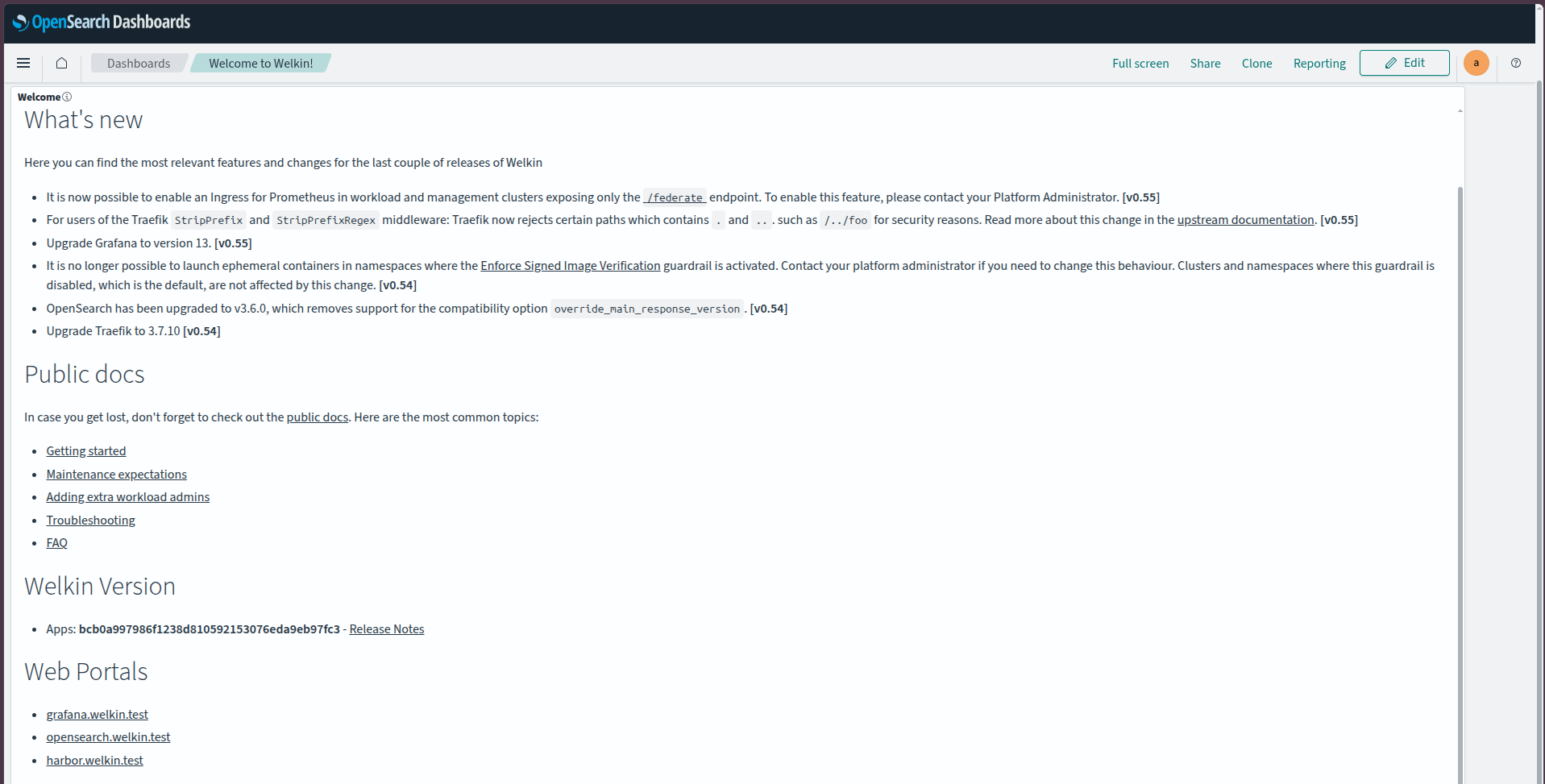 OpenSearch dashboard