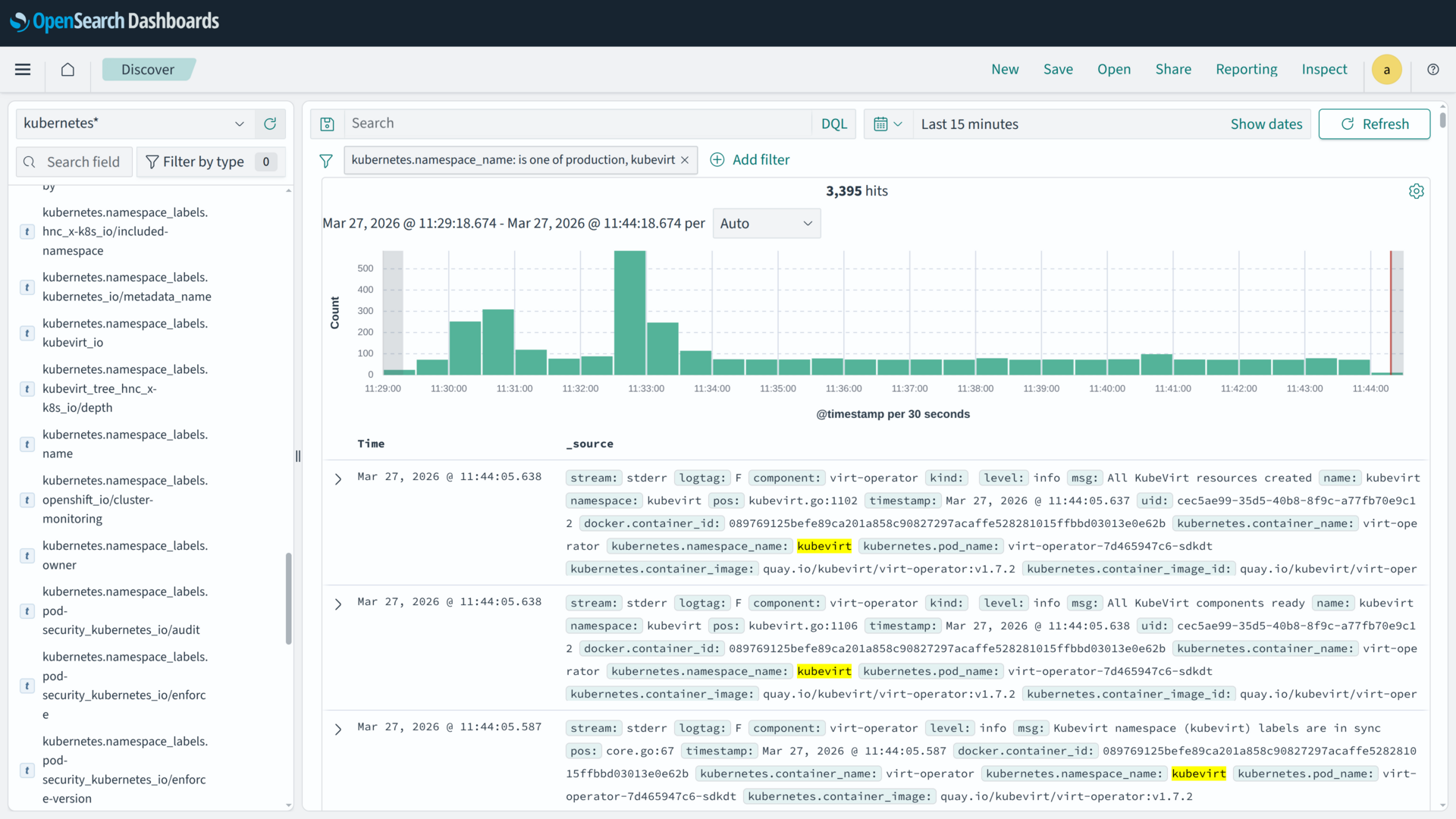 KubeVirt logs collected by Welkin